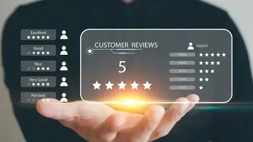 Glowing 5-star review on TN Online Nursery transparent display