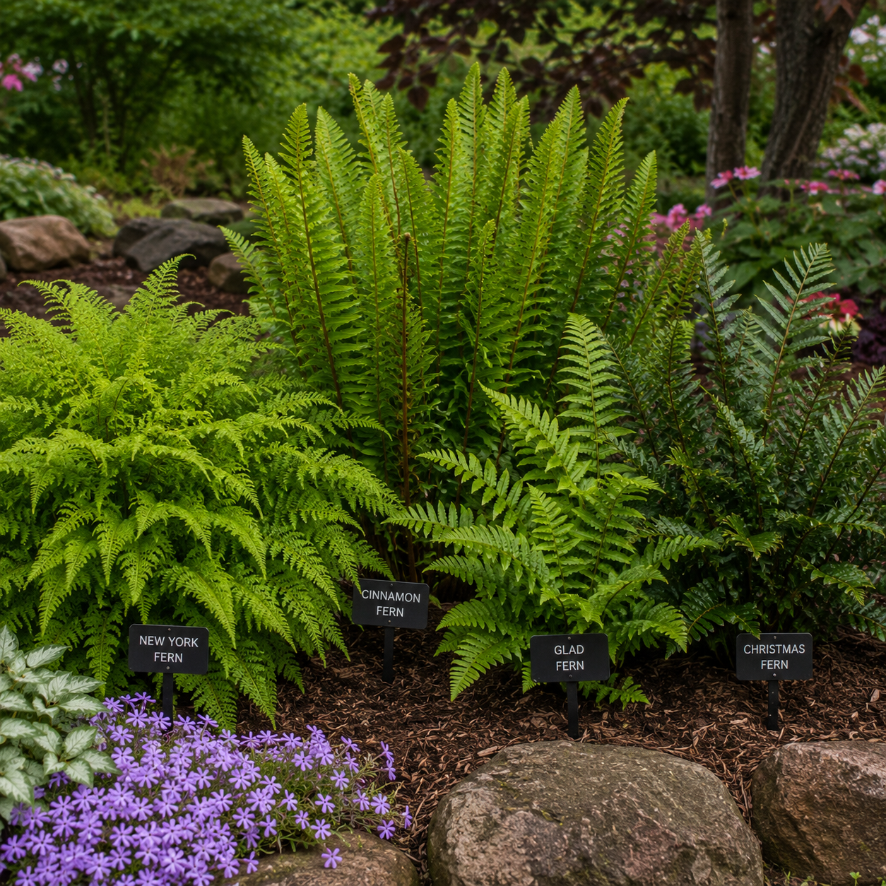 Vibrant native fern with lush green feathery fronds in woodland setting