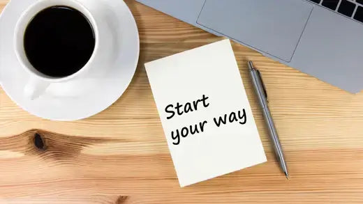 White notepad with Start your way handwritten note for home gardening business