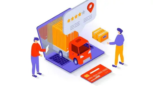 Isometric orange delivery truck with yellow boxes for TN Nursery