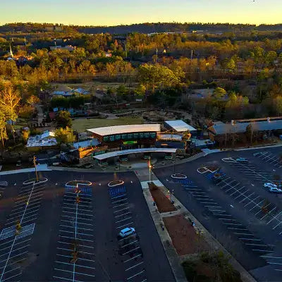 Aerial view of Birmingham Zoo parking lot at golden sunset by TN Nursery