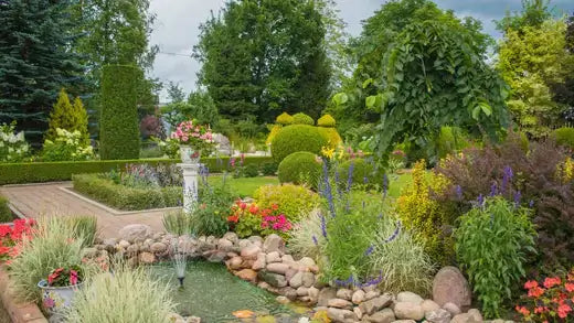 Serene garden pond with rocks and flowers benefits home design