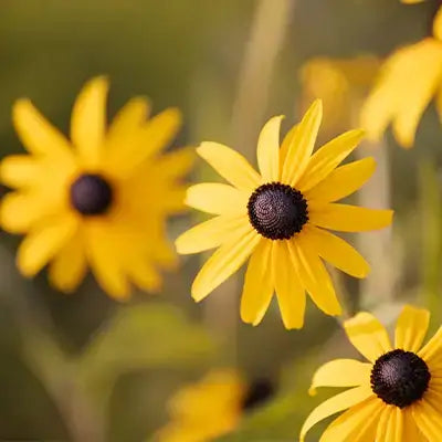 Bright yellow black-eyed Susan flowers blooming in sunlit field