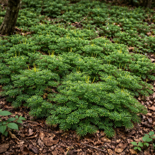 Vibrant green feathery TN Nursery ground cover with yellow stems