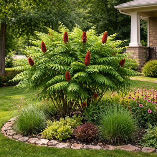 Vibrant red flower spikes on lush green bush featured by TN Nursery