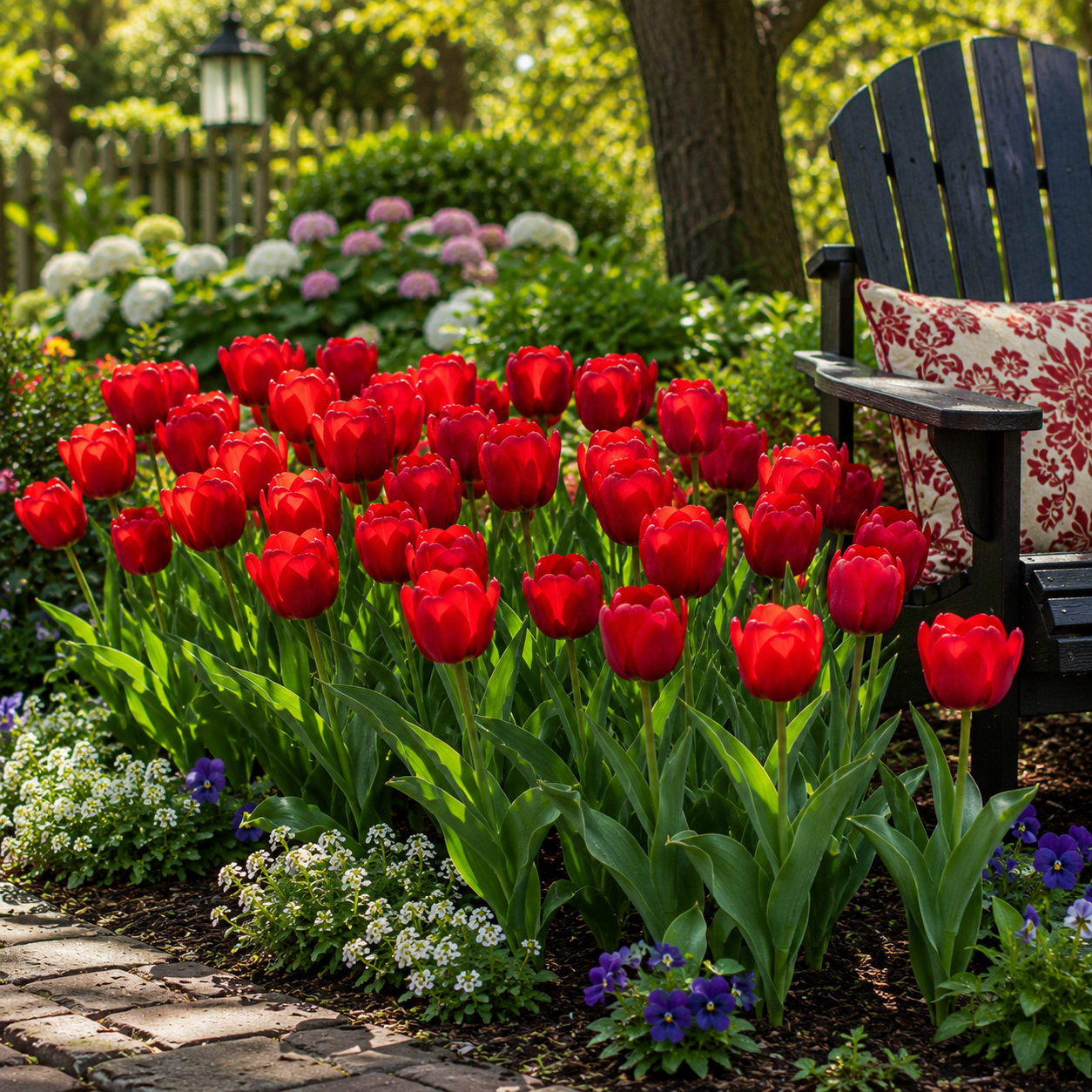 Vibrant red Seadov tulips with glossy petals and slender green stems