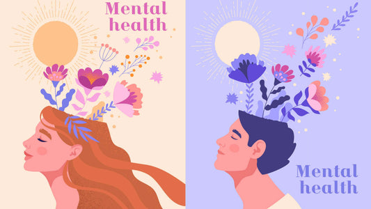 Two stylized profiles with red and dark hair, for gardening mental health.