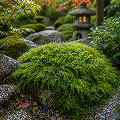 Thuidium moss vibrant green moss-covered rock in a serene Japanese garden setting for natural landscaping