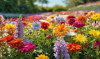 Vibrant field of colorful daisies and purple flowers in Native Plant Subscription Box